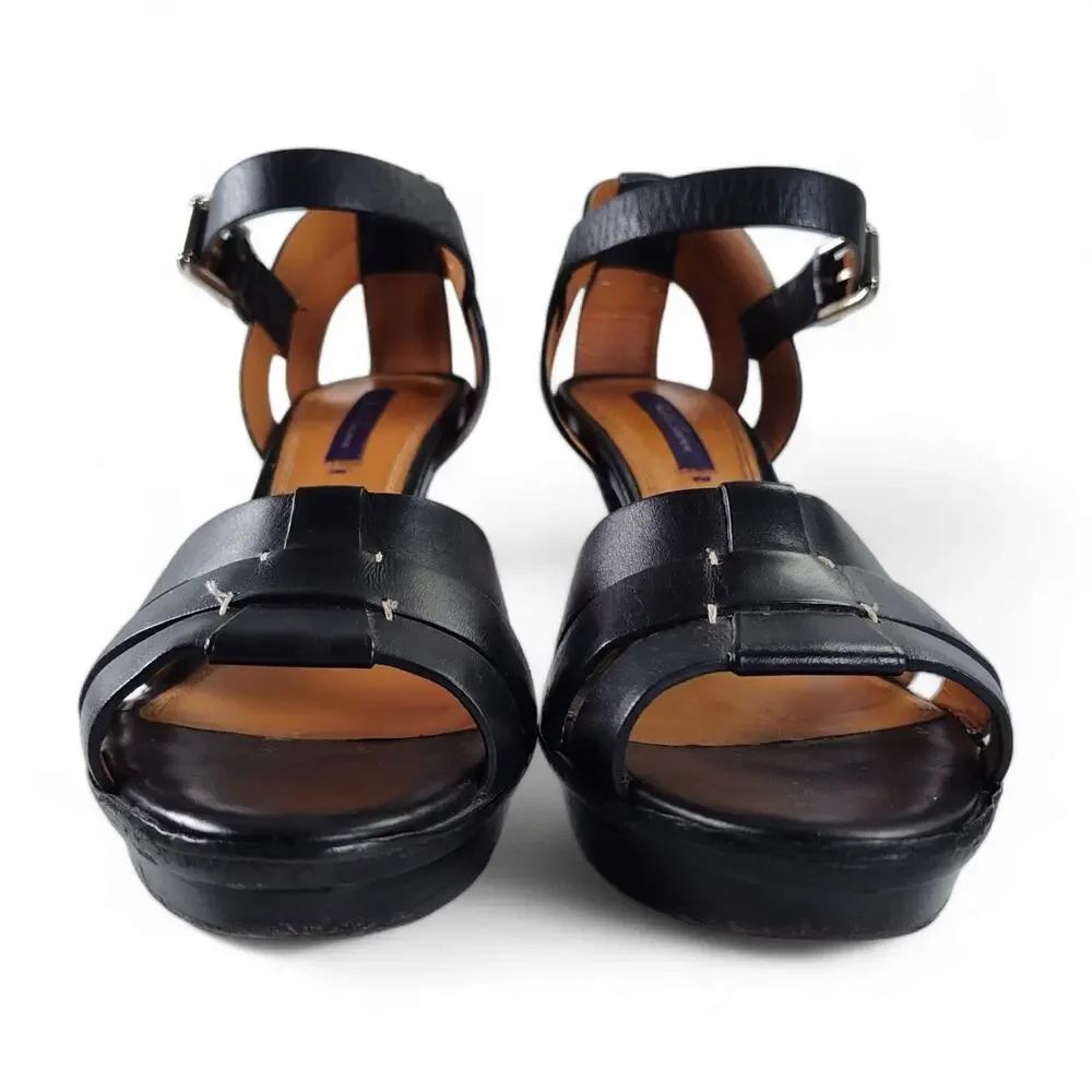 Ralph Lauren Collection Black Leather Platform Heels Ankle Strap Italy EU40